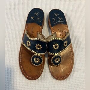 Navy and gold jack Rogers flat sandal